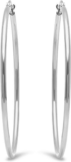 Stainless Steel Rounded Tube Hoop Earrings Fashion Big Circle Hoop Earrings Round Loop Earrings for Women Wedding Party Gift Jewelry 3.2"