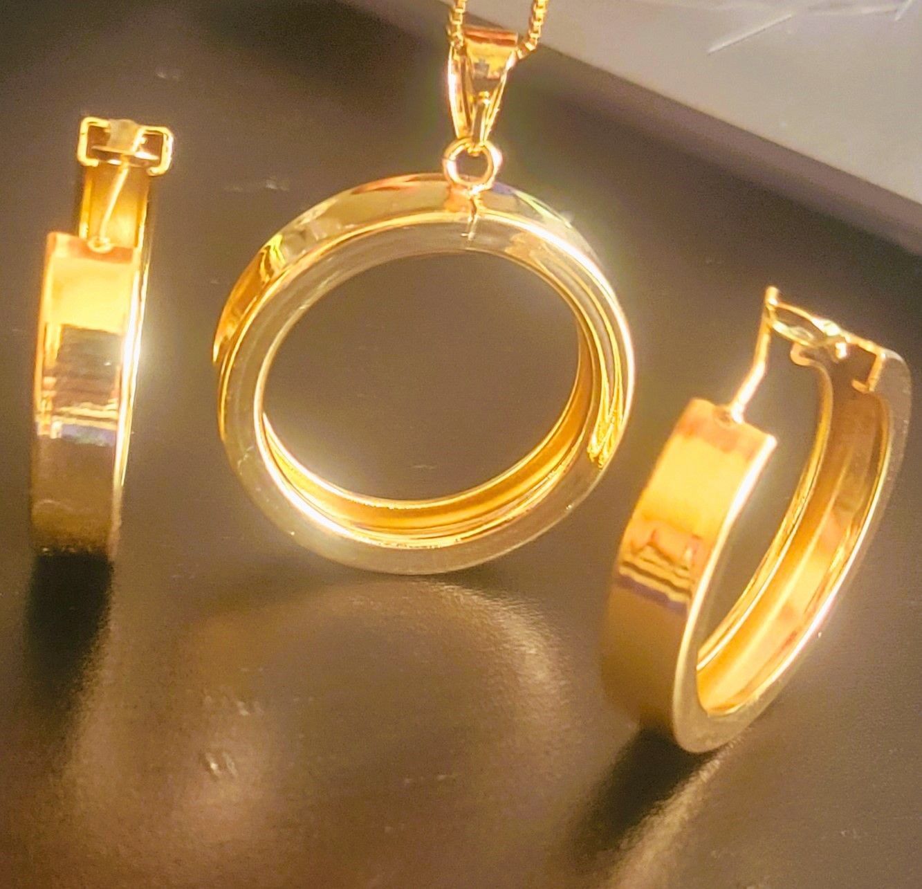 Gold Chunky Gold Hoop Earrings and Pendant Set for Women Hypoallergenic Thick Open Twisted Huggie Hoop Jewelry for Birthday/Christmas Gifts jewelry 40mm