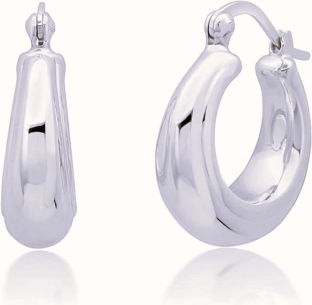 Sterling Silver High Polished Round-Tube Click-Top Chunky Hoop Earrings and pendant for Women length 30 mm