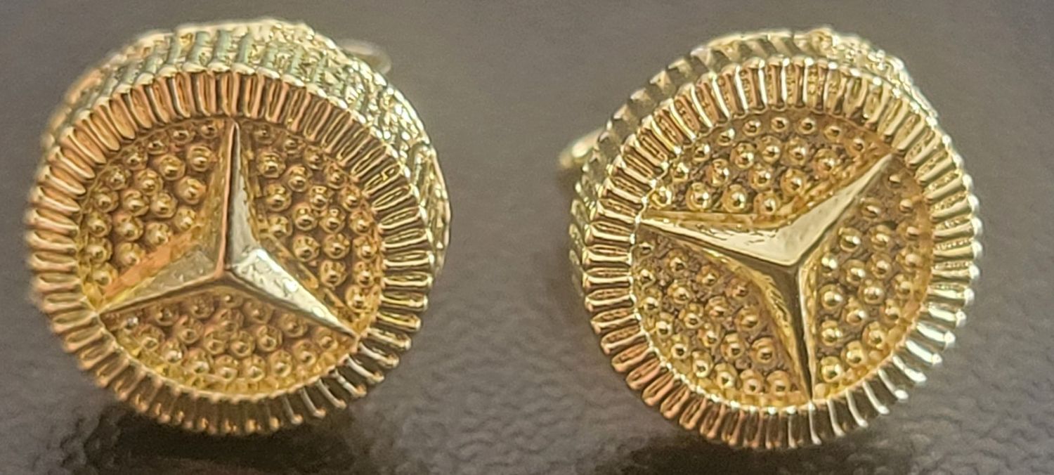 Gold MOON INFO JEWELS 1.00 Ct Simulated Round Cut Mercedes Benz Stud Earring 14k Yellow Gold Plated