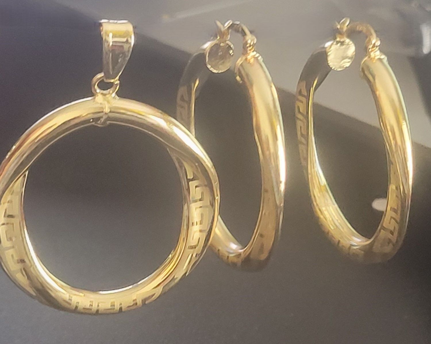 24 carat Arab Greek Earrings, Greco Design gold plated Earring and pendant Dubai Simple Design Gold Earrings and Bracelet set Jewelry 24k Real Gold-Plated Length 50MM