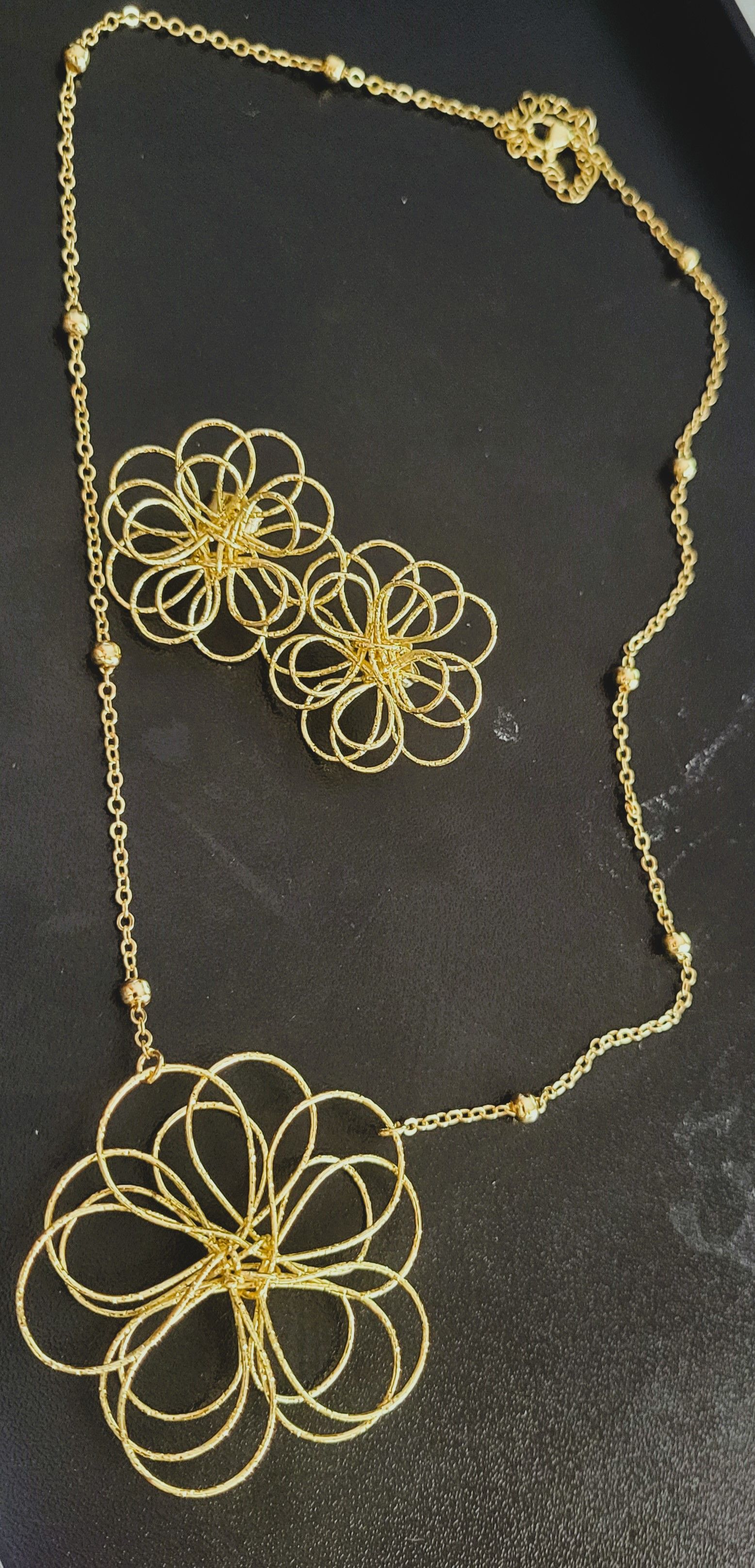 Rose Spiral Flower Necklace Pendant Earrings Set for Women 18K Gold Plated Hypoallergenic Jewelry Sets