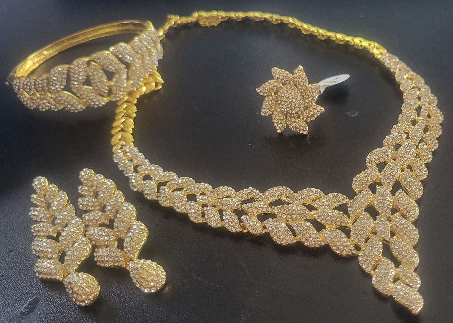 Zircon Dubai Bridal Accessories Wedding Jewelry Sets Indian Exquisite Necklace Set Jewlery Women Gold with crystal Sun glittering Stones