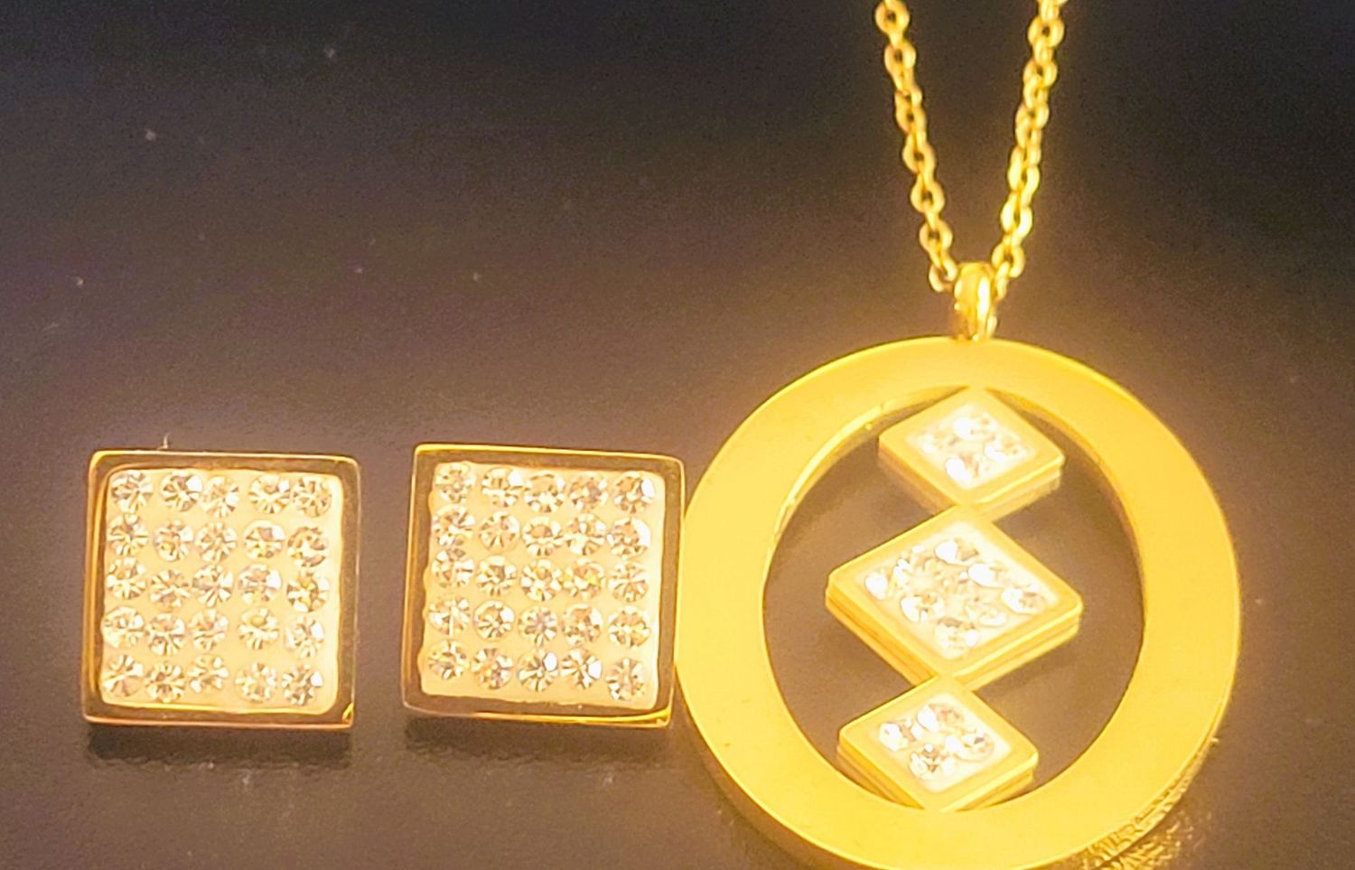 Crystal Geometrical Square Jewelry Sets Swarovski, Necklace, Pendant and Earring Stud Collection