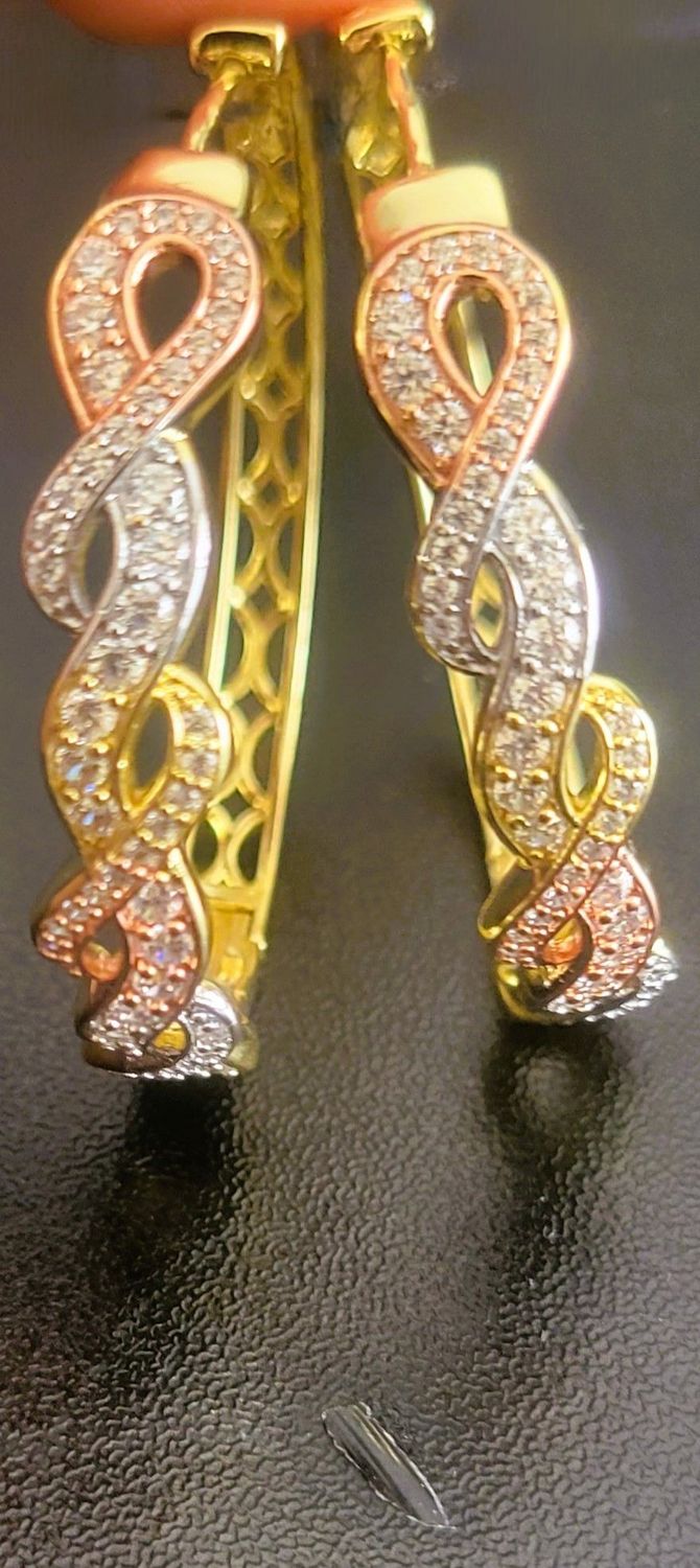 14k gold Plated Bronze Diamond Accent Twisted Hoop Earrings design multicolor hoop earring jewelry
