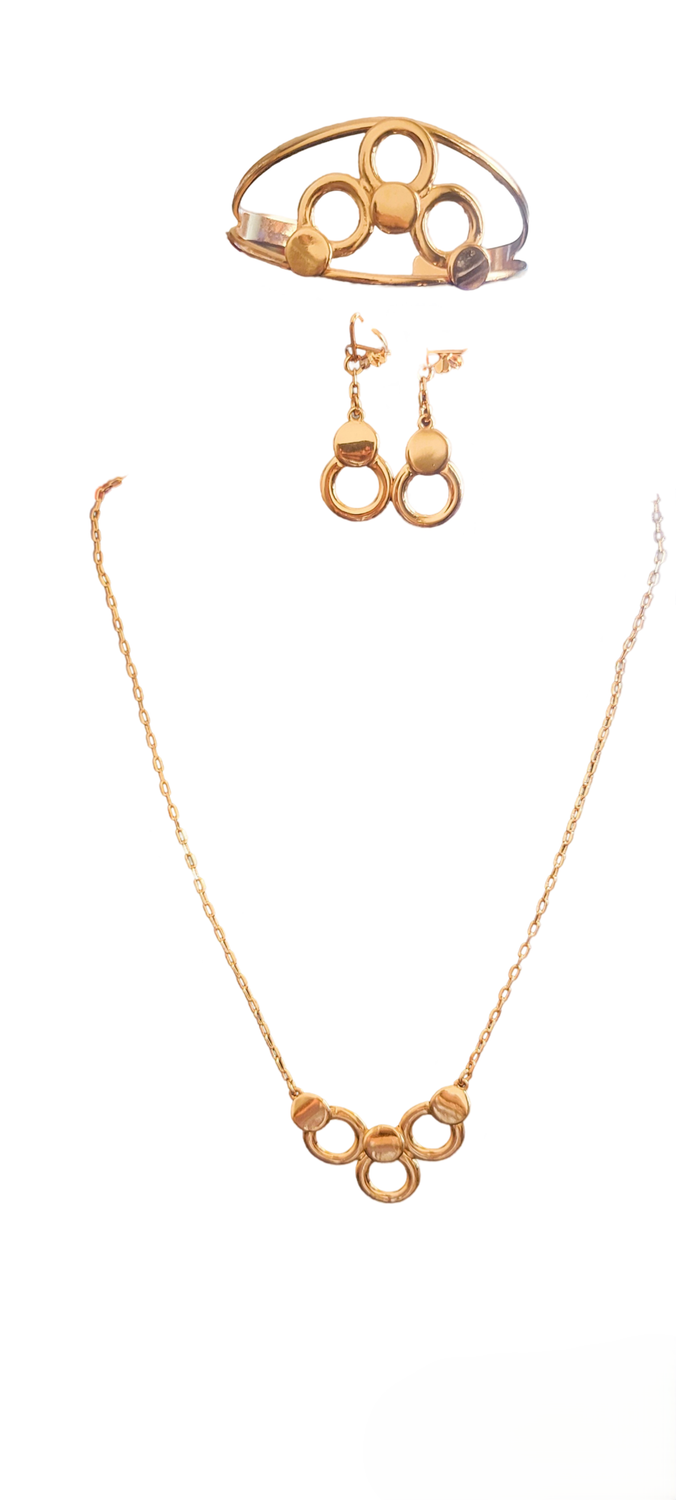 Antique Women's10 Ans Floral Clover Leaf Statement Necklace, Ring, Bracelet and Earrings Set Party Jewelry