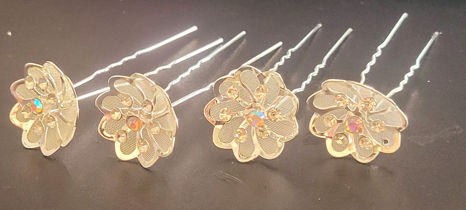 ( 4PCS/PACK ) Hair Pin Women Jewelry Hair Accessories Flower Shaped basket net designed with stones Wedding Bride Hair Pin