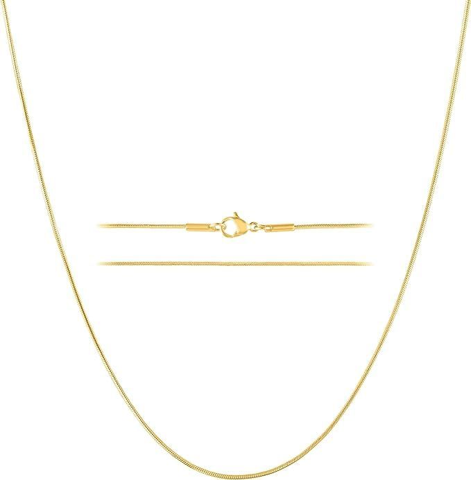 24k Gold Snake Chain Necklace – Thin, Dainty, Gold-Plated Stainless-Steel Jewelry for Women & Men with Lobster Clasp 0.9mm