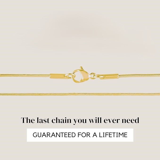 24k Gold Snake Chain Necklace – Thin, Dainty, Gold-Plated Stainless-Steel Jewelry for Women & Men with Lobster Clasp 0.9mm