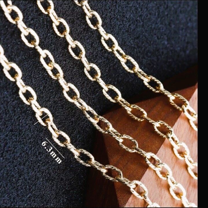 Chain link Custom Stainless Steel Hypoallergenic Waterproof Jewelry 14K Gold Plated Charm Necklace Jewelry for Men and Women 5 MM length 17.5 inches