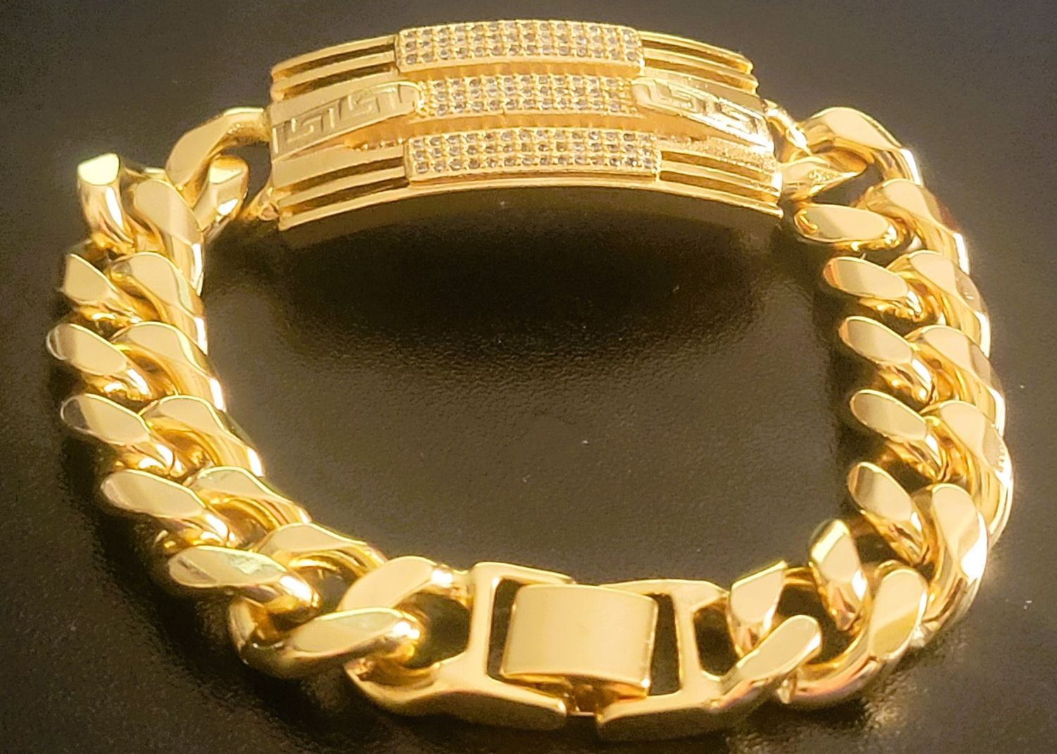 CZ Stone Zircon Buckle 12mm 7.5 inch 18K Gold Plated Stainless Steel  Bracelet