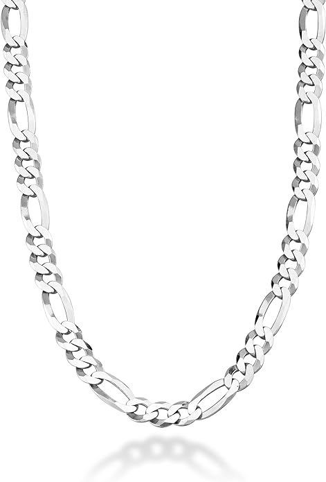 925 Sterling Silver Italian 5mm Diamond-Cut Figaro Chain Necklace For Women Men Classic Handmade Jewelry