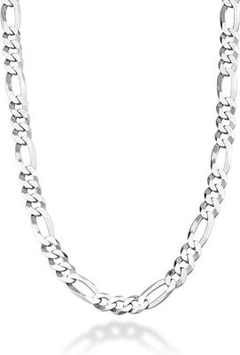 925 Sterling Silver Italian 5mm Diamond-Cut Figaro Chain Necklace For Women Men Classic Handmade Jewelry
