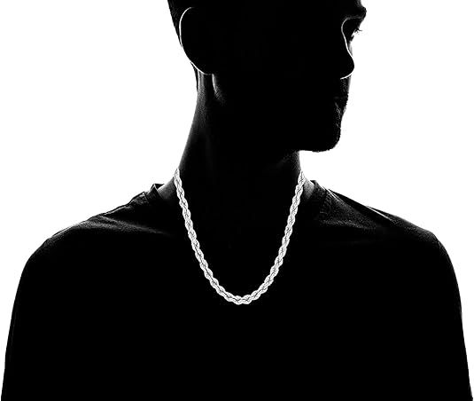 925 sterling silver necklace Diamond Cut Rope Chain Necklace, 5MM -7mm Mens Womens Rope Chain, Sterling Silver Rope Chain Necklace For Men Women and kids. Rope Chain, silver necklace