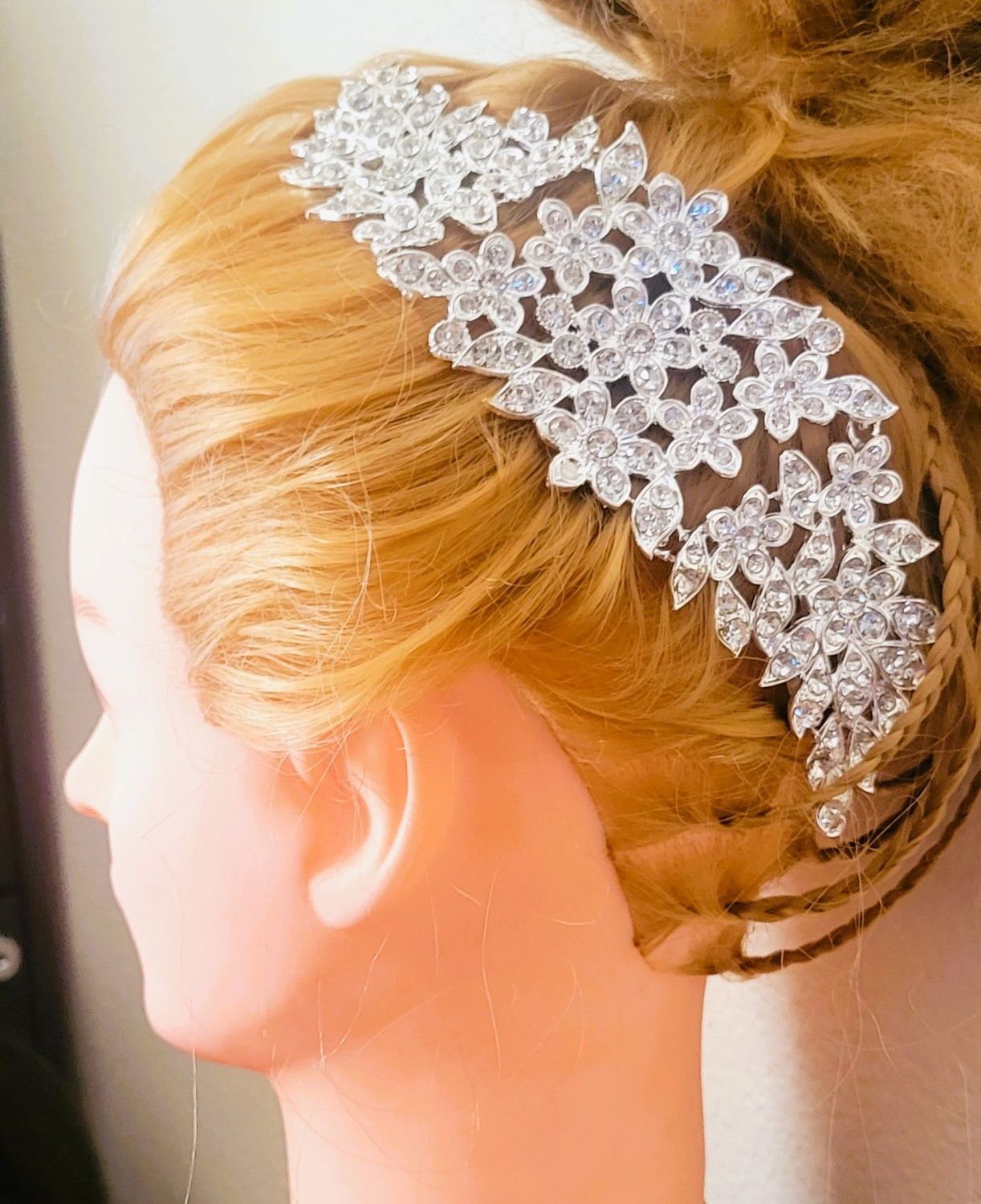 Silver flowery designed with Rhinestones Hair Combs Hair Accessories Bridal leaf designed Crystal Wedding Headpiece length 8.2 inch
