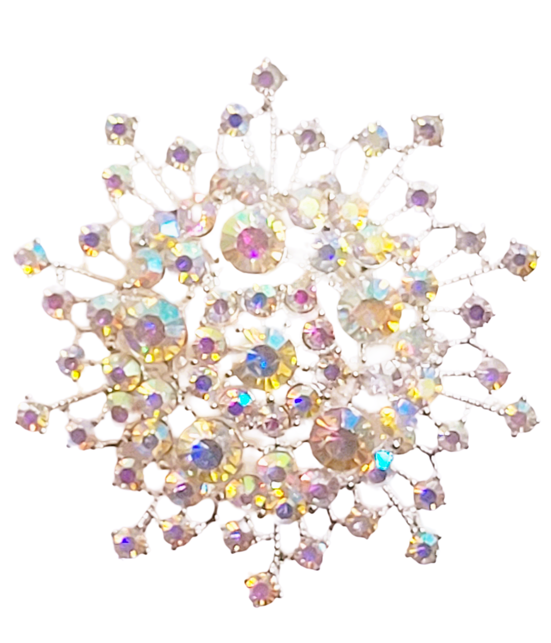 Silver beautiful flower shape brooch brass Glittery goldish blinking brooch designed with stones accessory women girls' brooches length 3 inches  / Jewelry / SWAROVSKI Pins & Brooches