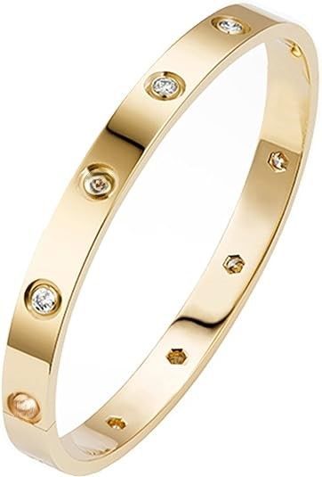 18K Gold Plated Love Friendship Bracelet with Cubic Zirconia Stones Bangle Cuff Best Gifts with Crystal for Mother's Day Valentine's Day Wedding Couples and Birthdays