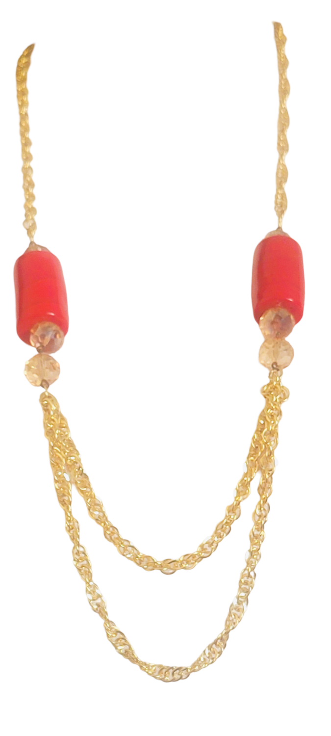 trad cultural/Coral Bead Long Necklace for Women Gold Chain Necklace with Crystal Beads, Fashion Jewelry for Girls and women traditional wedding party and everyday use inner length 30 inch