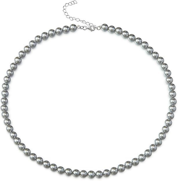 Grey Pearl Necklace Bridal Necklace on Silver Chain with Earrings