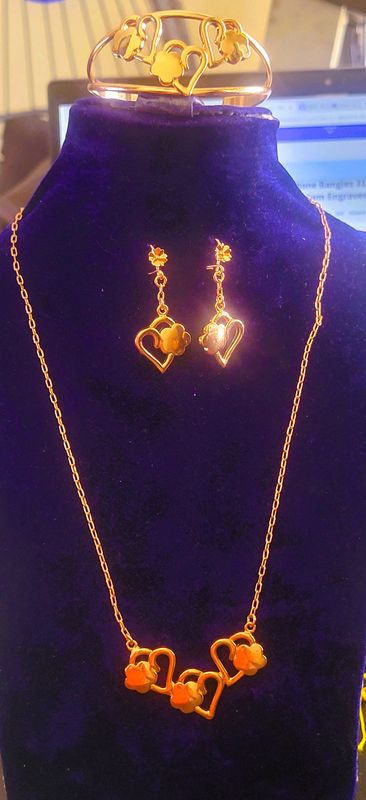 love heart Antique Women's10 Ans Flora Statement Necklace, Bracelet, Ring and Earrings Set Party Jewelry