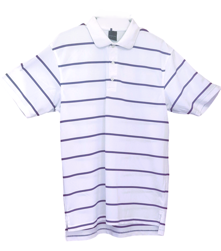 Dunning Golf White, With stripped purple and blue Stadium. Stripe Short Sleeve Polo Men's Short Sleeve Polo Shirt Top Casual Slim Fit Mock Neck Basic Designed Cotton Shirts