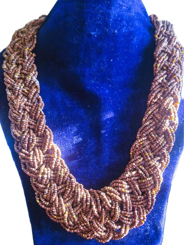 Multiple Interwoven Row Handmade Beaded Statement Necklace