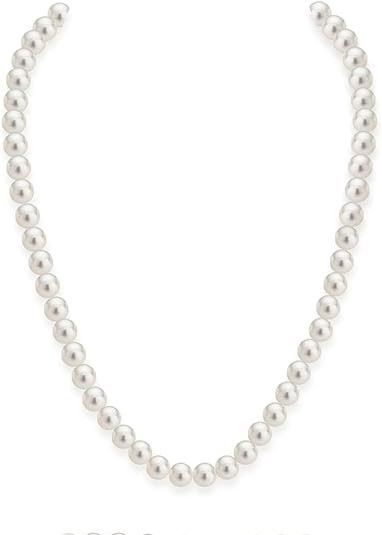 18" Sterling Silver Round White Simulated Shell Pearl Necklace Strand | Pearl Choker Necklace | Jewelry for Women and Girls