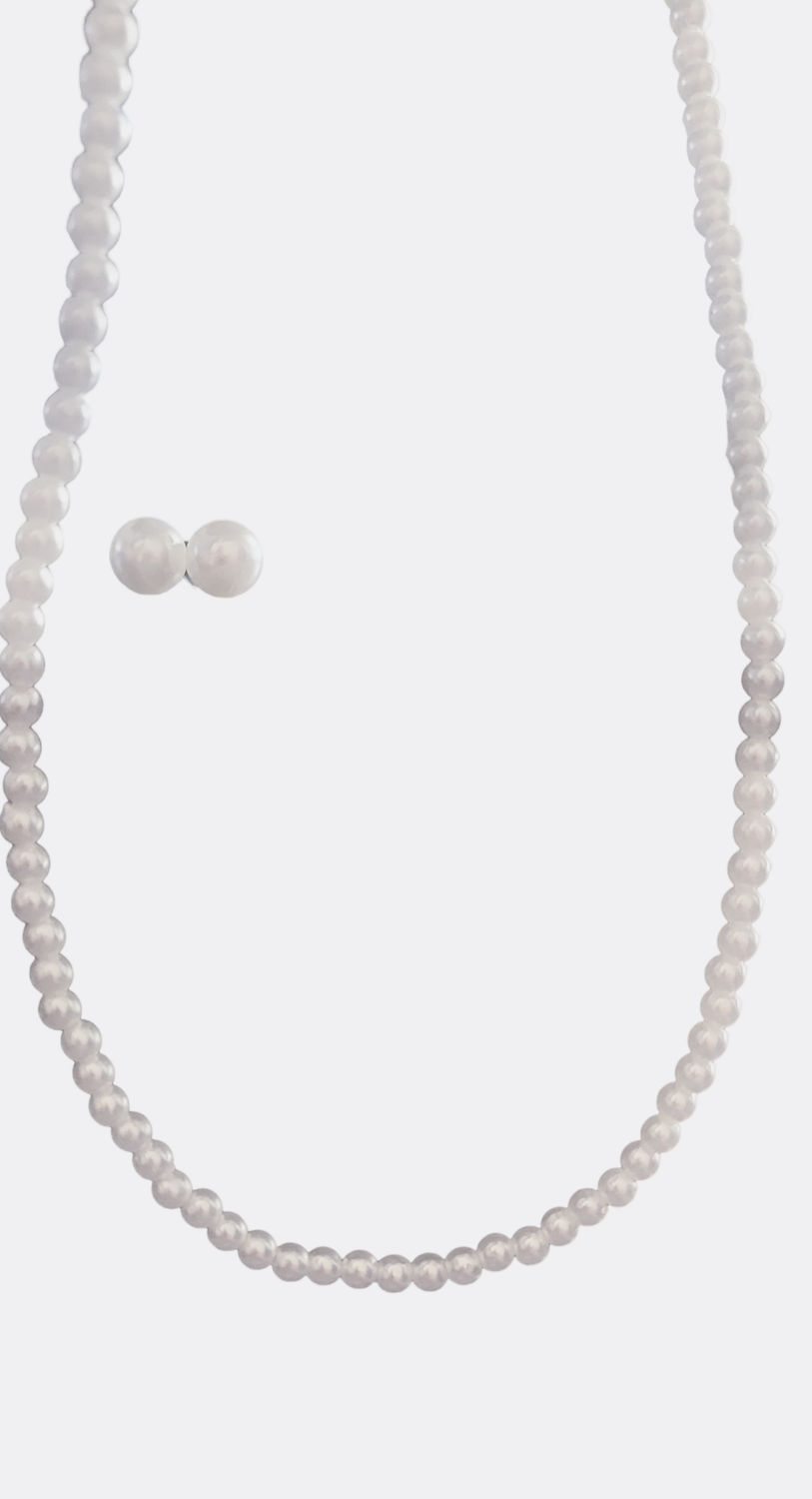 16" Sterling Silver Round White Simulated Shell Pearl Necklace Strand | Pearl Choker Necklace | Jewelry for Women and Girls 4-6mm