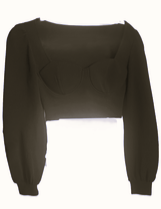 Women's Black Rib Crop Top Long Sleeve Puff Corset Blouse