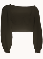 Women's Black Rib Crop Top Long Sleeve Puff Corset Blouse