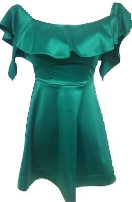 Women's Girls' Deep Green Ruffle Off Shoulder Party prom short Sexy Bodycon Dress Size 1