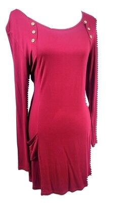 Women's Summer Fall Long Sleeve and bottons designed T-Shirt Loose Dress with Pockets Size Large