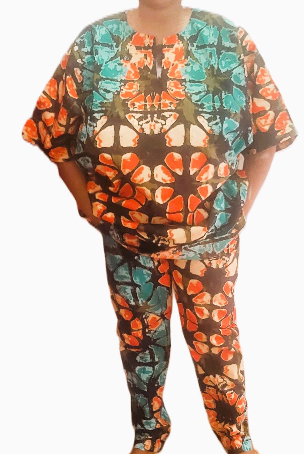 African Print 3 Pieces Outfit Women Ankara Top and Pants and Scarf Set Shirt Dress