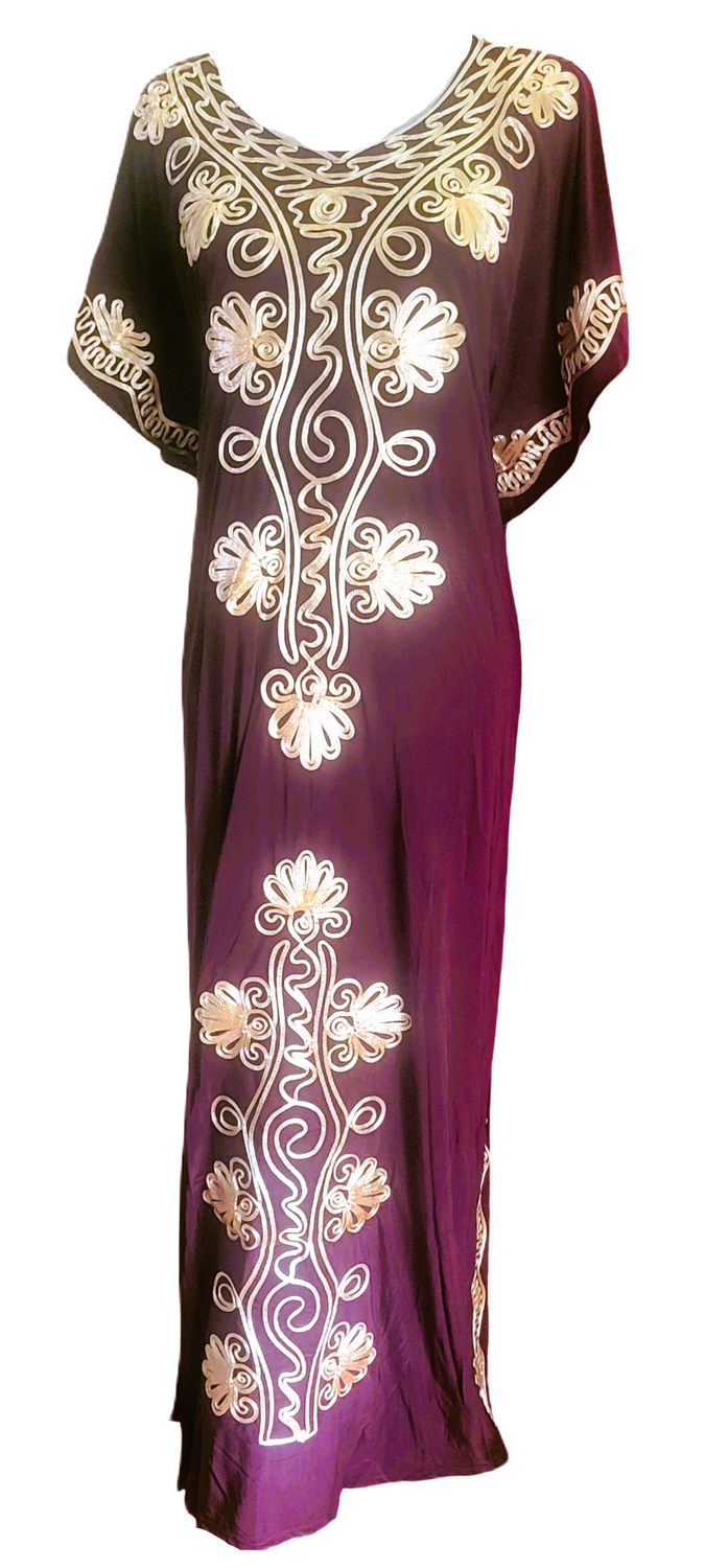 Kaftan Abaya for Women Gown with Embroidery Deep Radiating Brown Kaftan Long Cover Up Robe Dress with scarf (perfectly finished Embroidery)