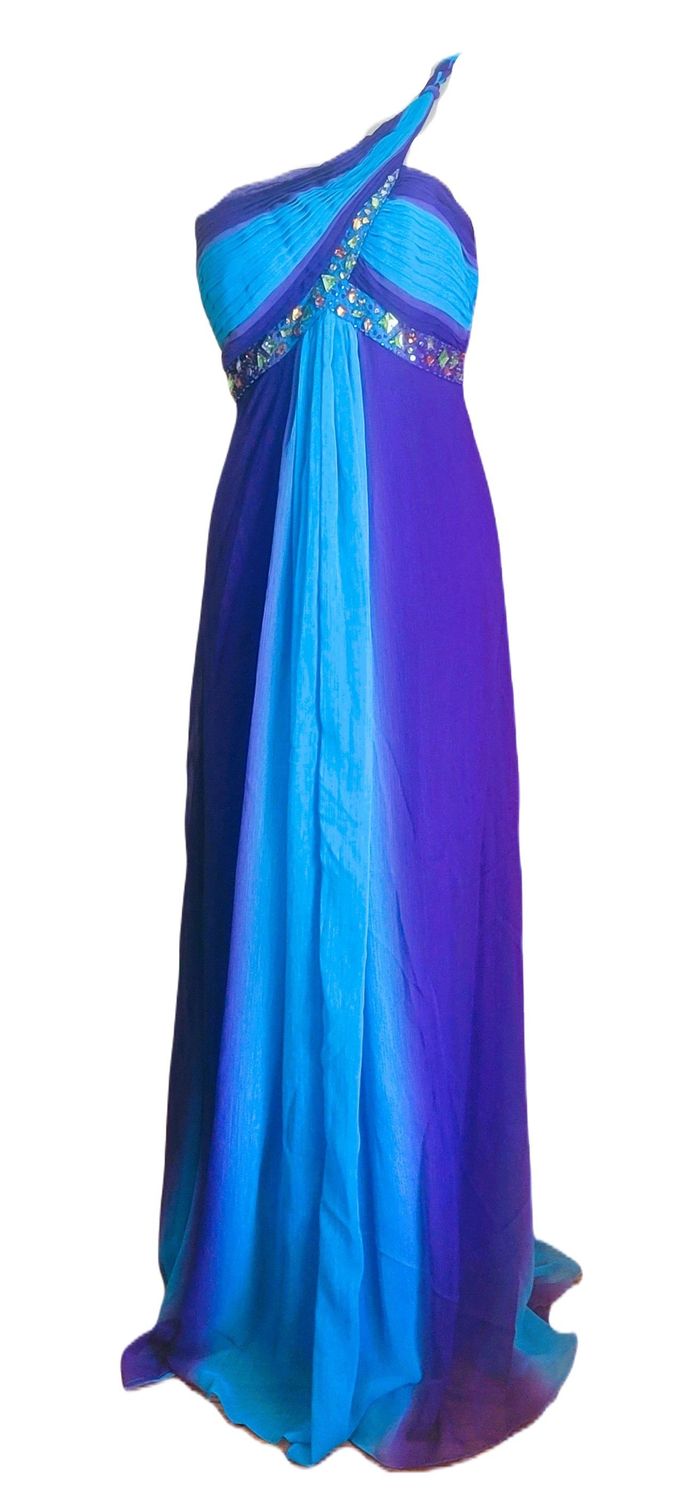 Women's Rachel Long One Shoulder Multicolored Rhinestones, beaded Chiffon Dress Gown