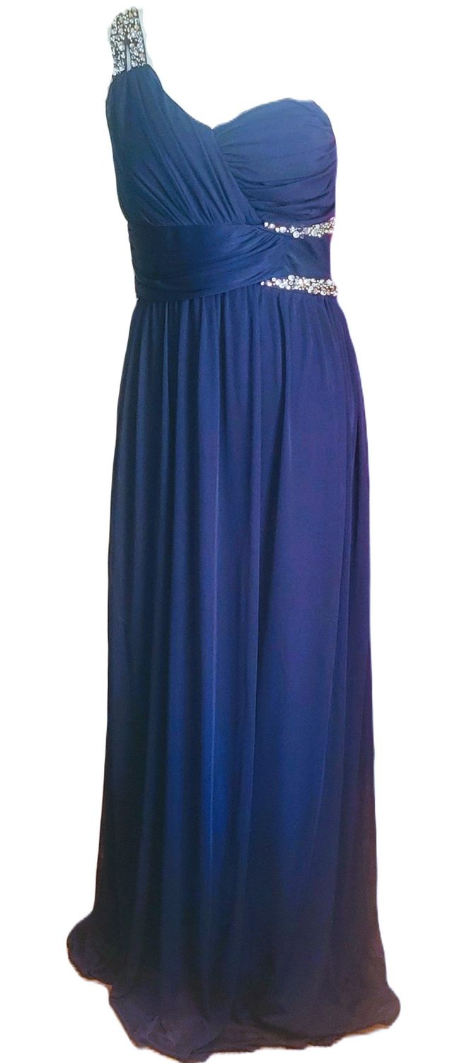 Evening Elegant Cocktail Long Dress Formal Party Gowns One Shoulder Chiffon Long Prom Wedding Dresses, Deep Blue