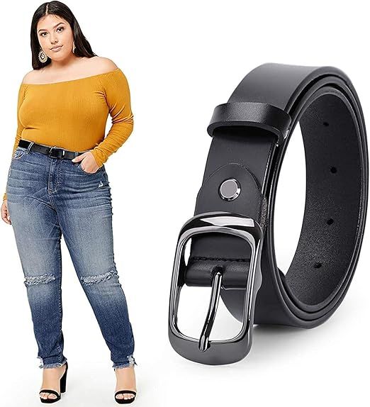 Women Black Leather Belt Plus Size Polished Buckle for Jeans Pants and corporate wear