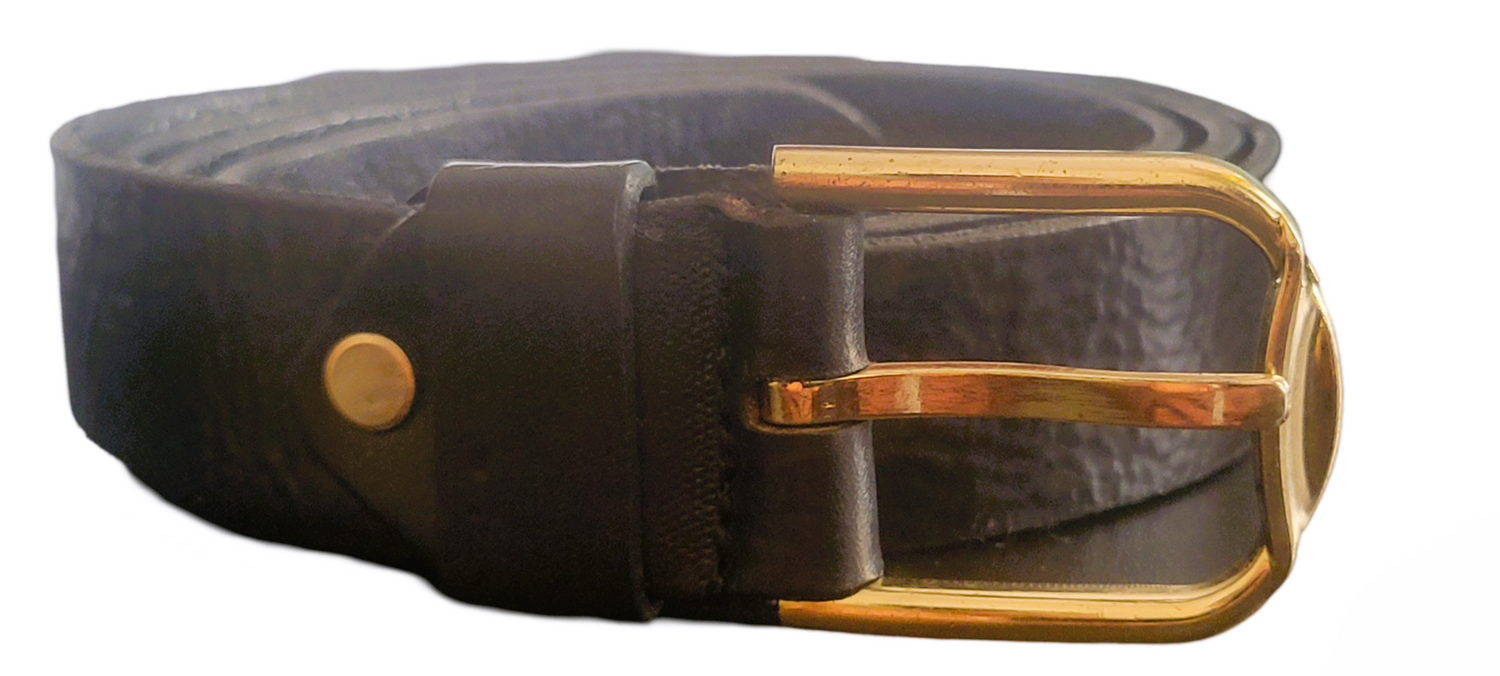 Women Black Leather Belt Polished Buckle for Jeans Pants
