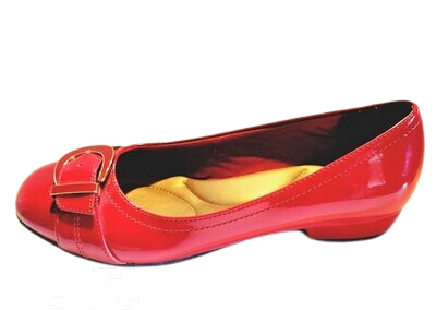 Red Women's Abella Gold and Red Buckled Metal Slip On Low Heel Pumps Evening Dress Shoes Office Chunky Low Heel Pumps Shoes 1.5 Inch