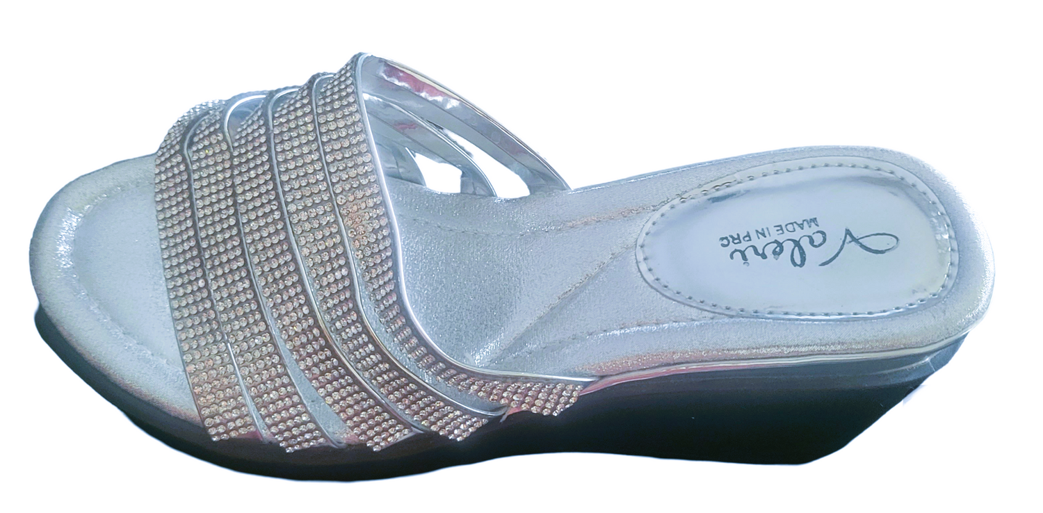 Valeri wedge Italian glittery stone slippers Size 37 Silver and Black wedge comfortable Slippers SHOE US SIZE 6.5