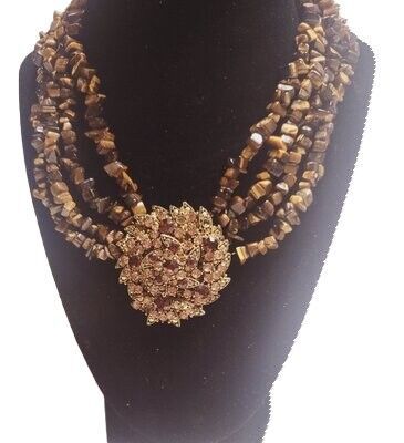 4 Layer Brown Vintage Choker Necklace with Earrings Set