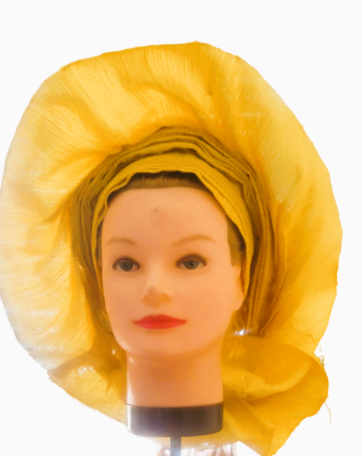 Yellow African Autogele/Fan Autogele/African Headwrap/African Turban/African Headgear/Aso-oke, Autogele, prewrapped headtie