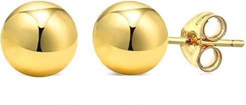 14K Gold Plated Sterling Silver Ball Stud Earrings 8MM Options, Simple Polished Ball Studs Hypoallergenic Jewelry