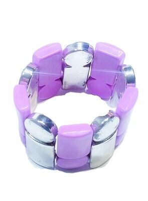 Purple and Silver-plated Elastic Bangle Bracelet 4" By  2"