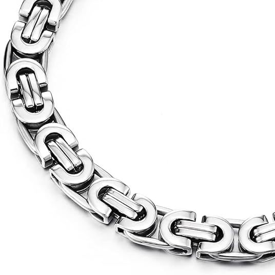 9mm Wide 316L Stainless Steel Bracelet Byzantine Link Chain Bracelet for Men Women Boys Water Resistance Colors - Silver Length 7.5 inches
