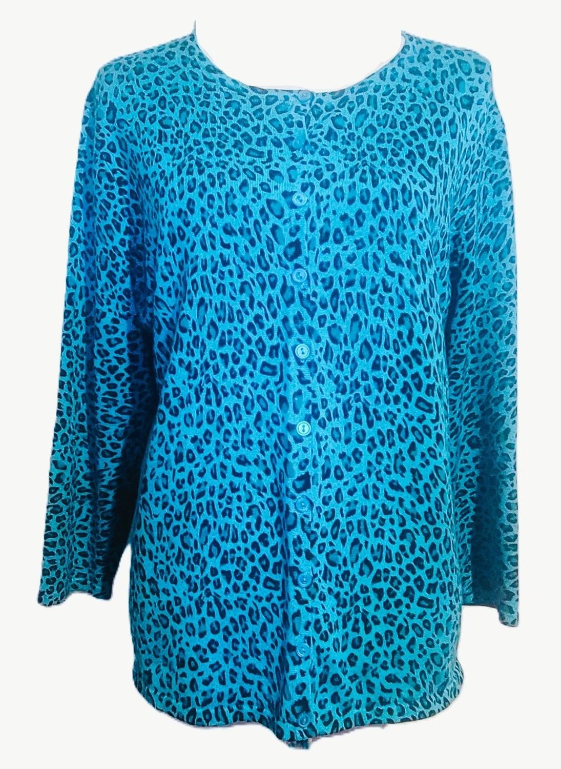 Women Fashion Leopard Print 3/4 Sleeve Sweater Cardigan Loose Knit Button Front Fall Winter Outwear Coats