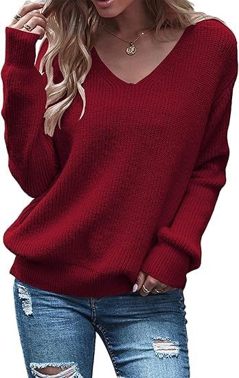 Women's Cable Knit V Neck Sweater Lightweight Soft Pullover Sweaters