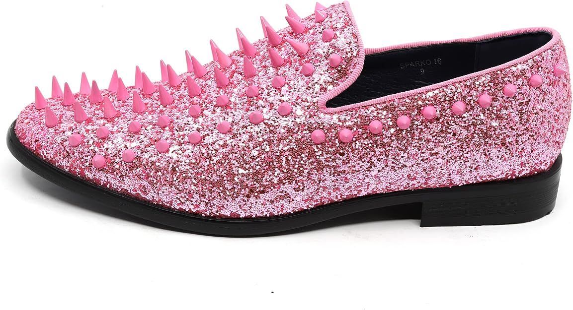 JUMP Men's Fashion Sparkly Smoking Spike Sequin Dress Tuxedo Loafers Slip on Shoes 11/44