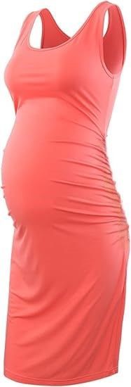 Women's Orange Maternity Sleeveless Tank Dresses Summer Casual Swing T-Shirt Knit Kneel/Short Dresses Medium Beach Cover up