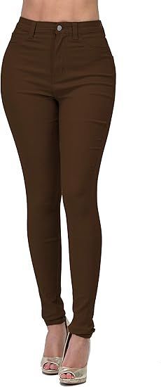 High Waisted-Rise Colored Stretch Skinny Pants Jeans for Women Brown Just Fab